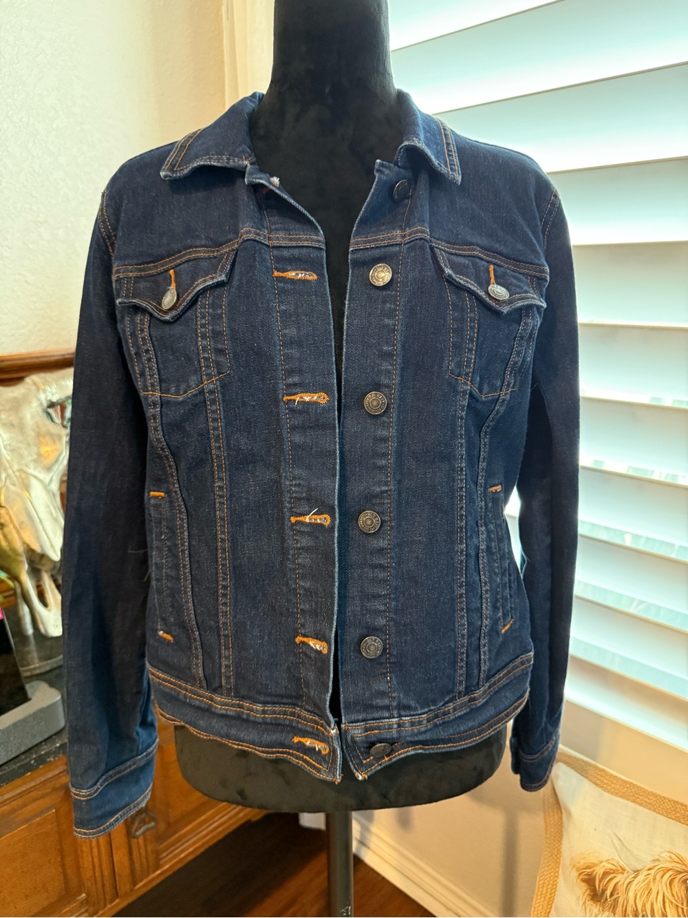 Old Navy Dark Blue Denim Jacket - Women's Button-Front Trucker